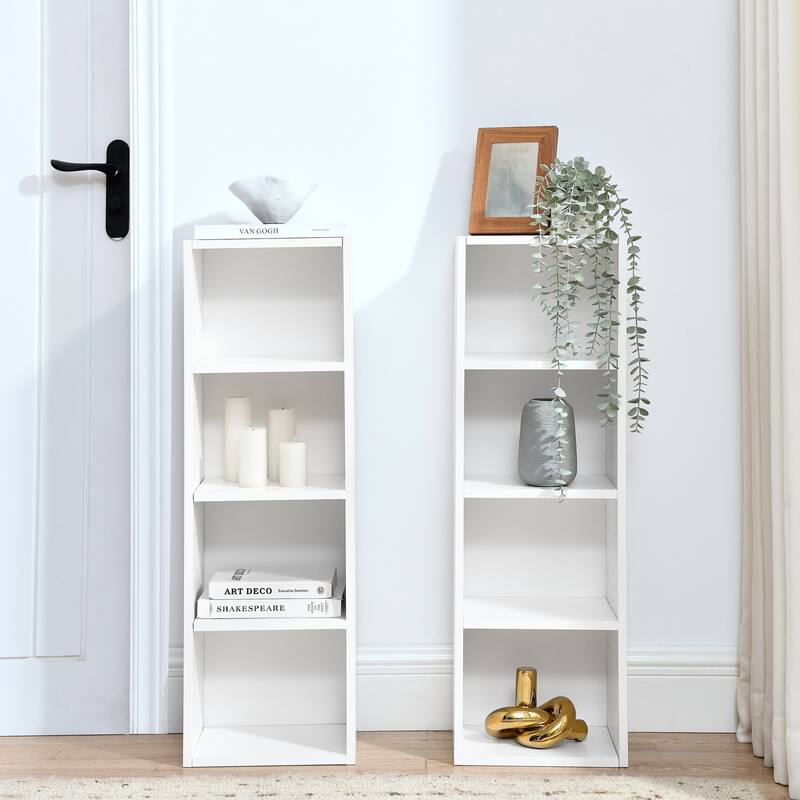 Multi-Functional Double-Decker Tall Narrow Bookcase Display Bookshelf