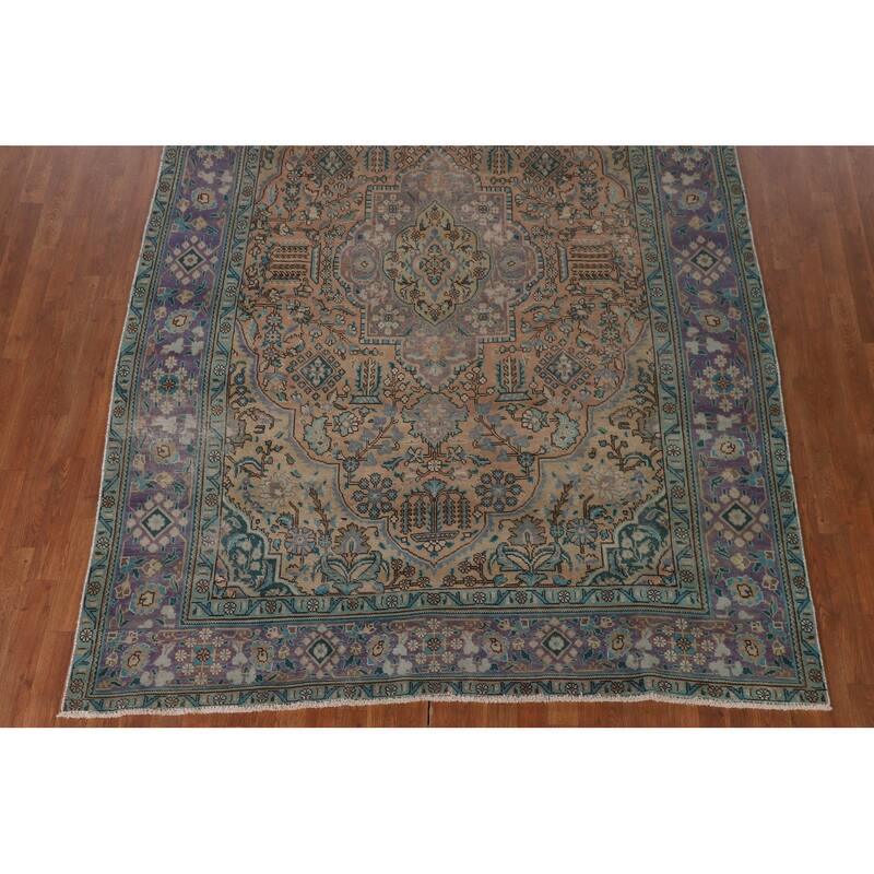 Over-Dyed Tabriz Persian Vintage Area Rug Hand-Knotted Wool Carpet - 7'0"x 10'11"