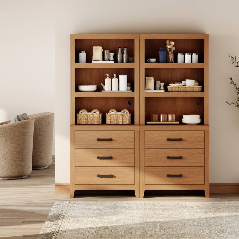 3-Tier Bookshelf with 3 Large Drawers, 74" Tall Farmhouse Bookcase with Wide Metal Handles, for Living Room, Office, Library