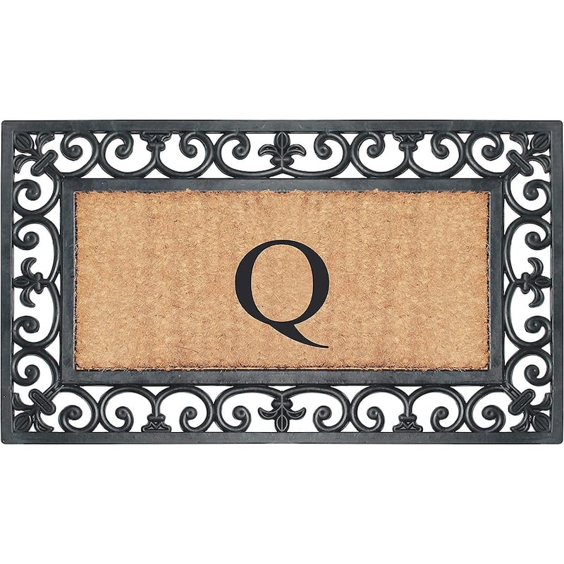 A1HC Rubber and Coir Paisley Border Monogrammed Outdoor Doormat Black, 18"X30" - Q