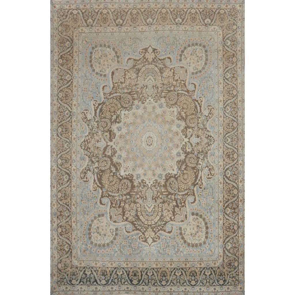 Hand Knotted Oriental 100% Wool Carpet Traditional Floral Brown Kerman Area Rug - 13' 0'' X 9' 8''