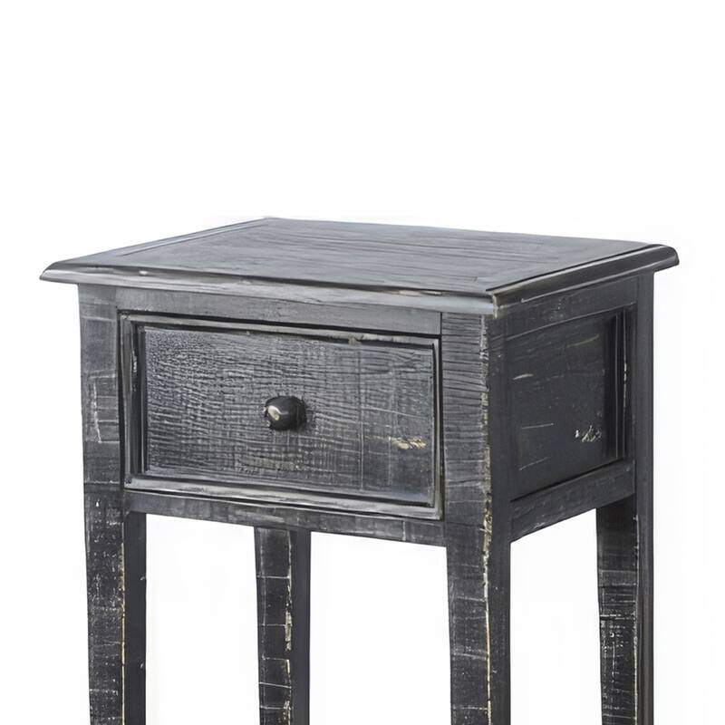 Rena Side End Table with 1 Drawer, 17 Inch Rustic Black Mahogany Wood