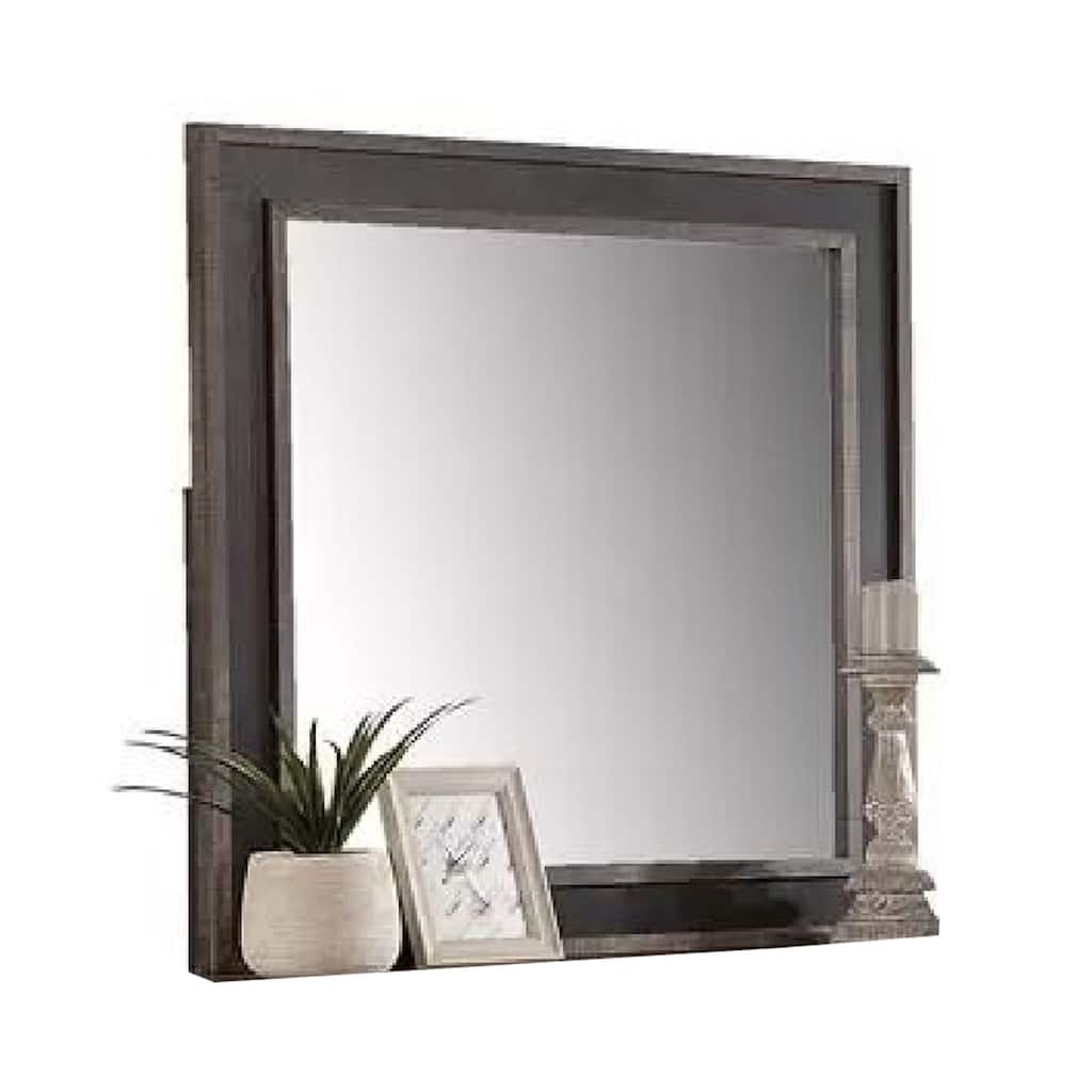 Dresser Mirror, Rustic Brown and Charcoal Gray Wood Frame, 36 Inch - Brown, Charcoal Gray