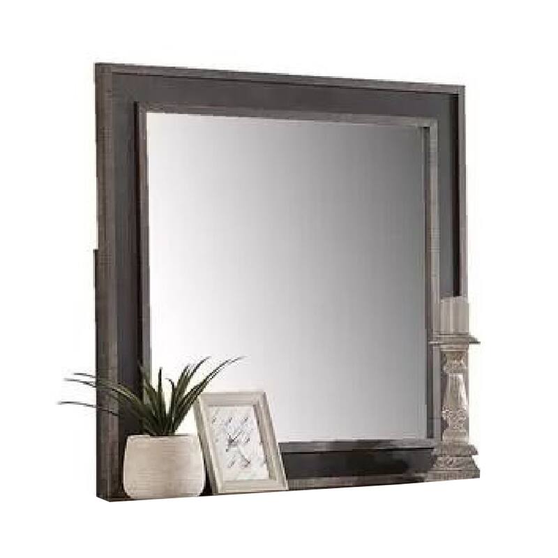 Dresser Mirror, Rustic Brown and Charcoal Gray Wood Frame, 36 Inch - Brown, Charcoal Gray