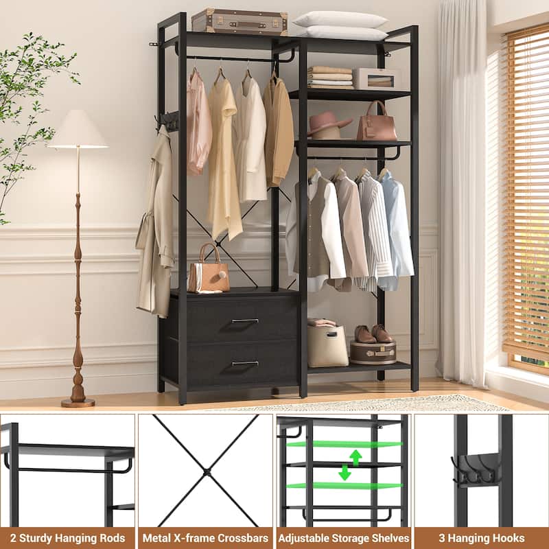 Garment Rack Heavy Duty Clothes Rack Free Standing Closet Organizer with Shelves and 2 hanging Rods