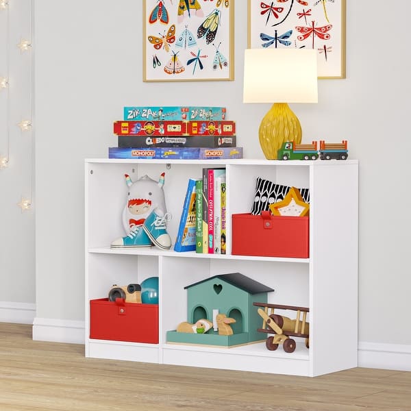 slide 2 of 6, RiverRidge Kids Horizontal Bookshelf Toy Organizer with 2 Storage Shelves & Cubbies for Playroom Book Storage for Kids - White