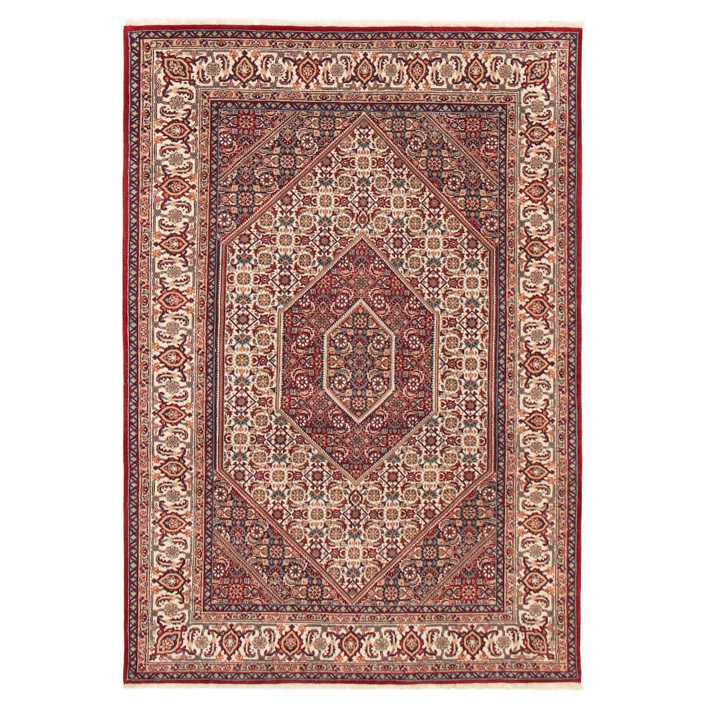 ECARPETGALLERY Hand-knotted Bijar Cream, Red Wool Rug - 5'6 x 7'9