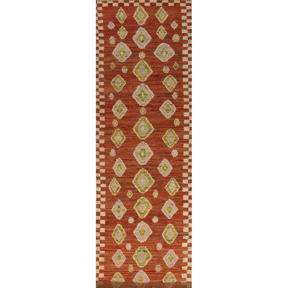 Orange Moroccan Oriental Runner Rug Handmade Hallway Wool Carpet - 3'5" x 15'10"