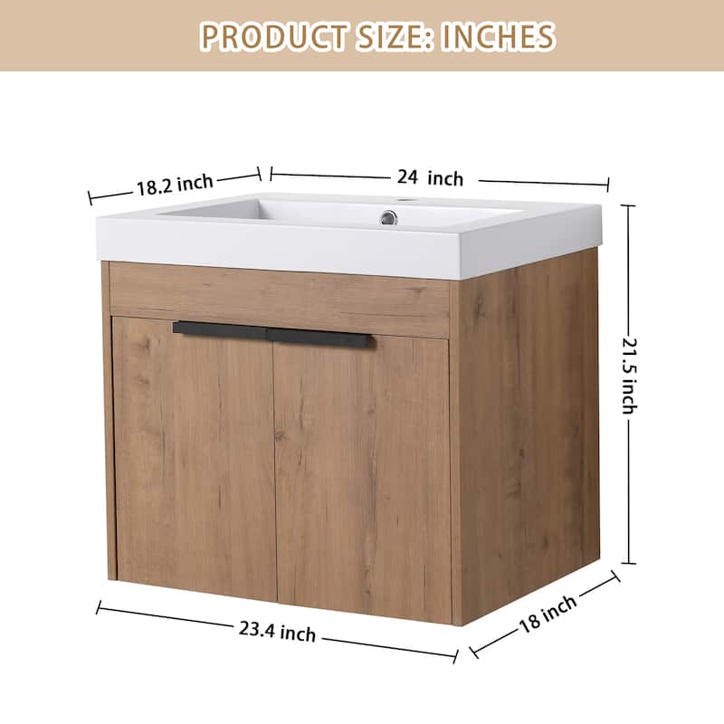Beingnext 24"/30"/36" Bathroom Vanity with Sink, Floating Bathroom Vanity with 2 Soft Close Doors