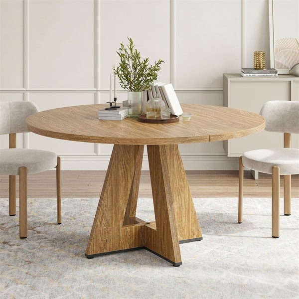 slide 2 of 8, 47" Modern Wood Round Dining Table for 4-7 People Walnut