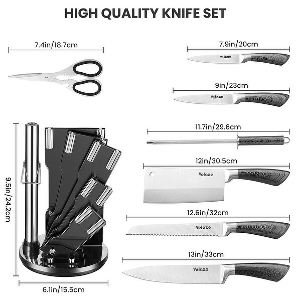 Velaze Aperol 8 pcs Knife Block Set with Storage - Bed Bath