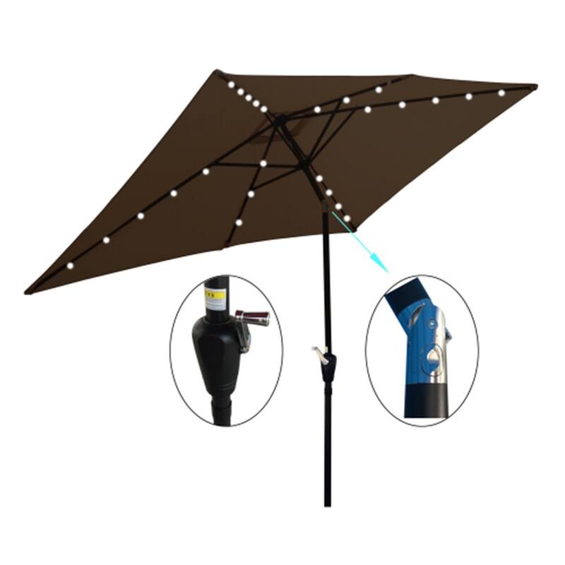 10 x 6.5 Ft Rectangular Patio Solar LED Lighted Outdoor Umbrellas - Chocolate