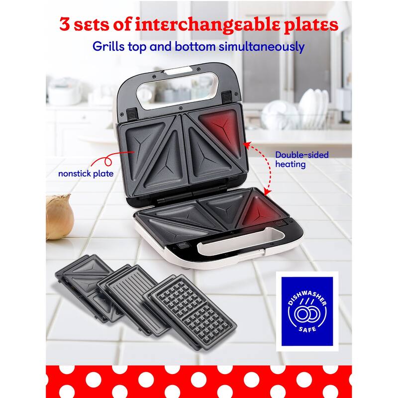 Betty Crocker 3-in-1 Indoor Grill, Sandwich / Panini Press & Waffle Maker Plus, 750 Watts