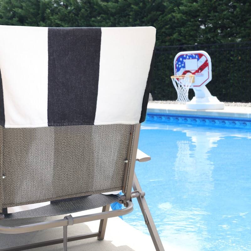 100% Cotton Cabana‑Stripe Lounge Chair Cover Terry Towel with Fitted Pocket & Back Flap Set of 2