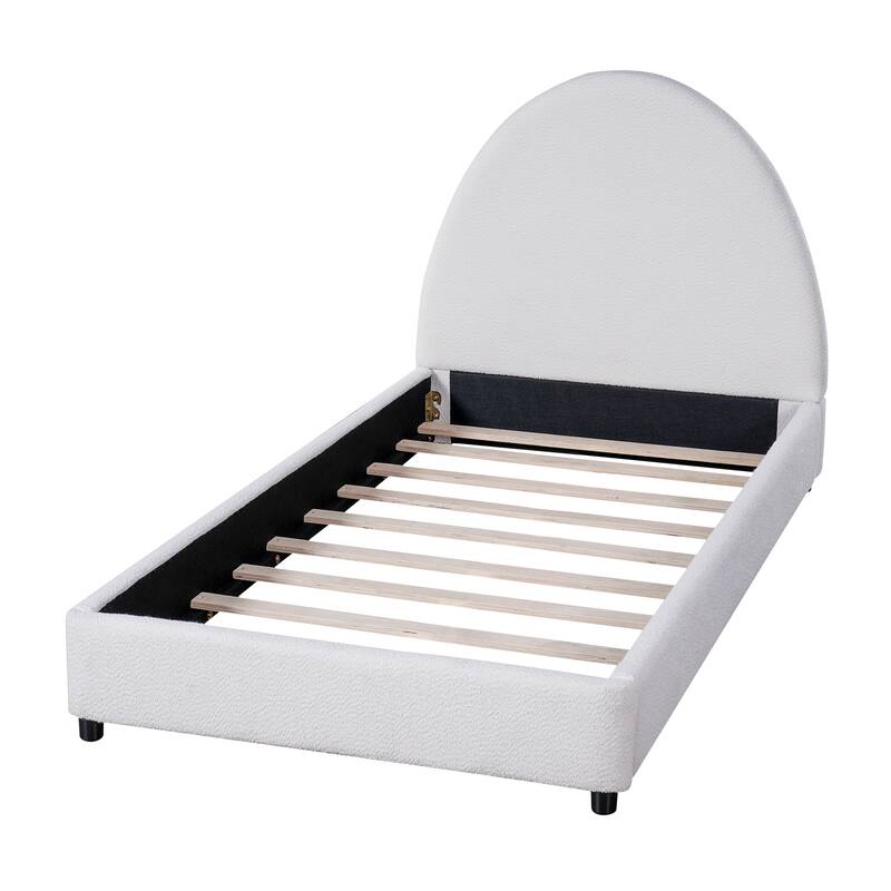 Twin Size Bed Frame With Boucle Upholstered Round Curved Headboard
