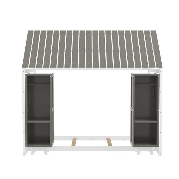 slide 2 of 26, Twin Size Kids Floor Bed with Two Movable Wardrobes, Fence and Roof White