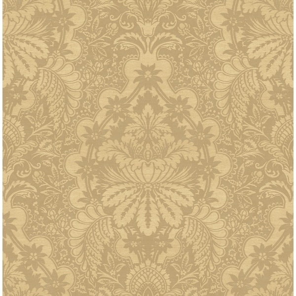 slide 2 of 6, Seabrook Designs Lizzy Floral Damask Unpasted Wallpaper 20.5 in. W x 33 ft. L - Metallic Khaki