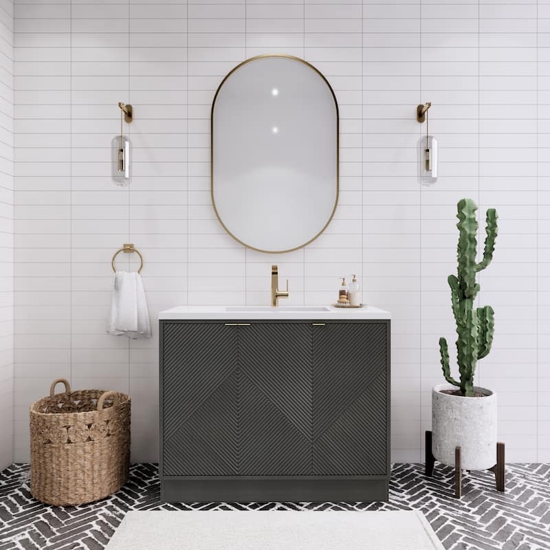 Milano 42" Freestanding (Left Doors) Bathroom Vanity with Reinforced Acrylic Sink - 41.73" x 19.49" x 35.46'' - Black
