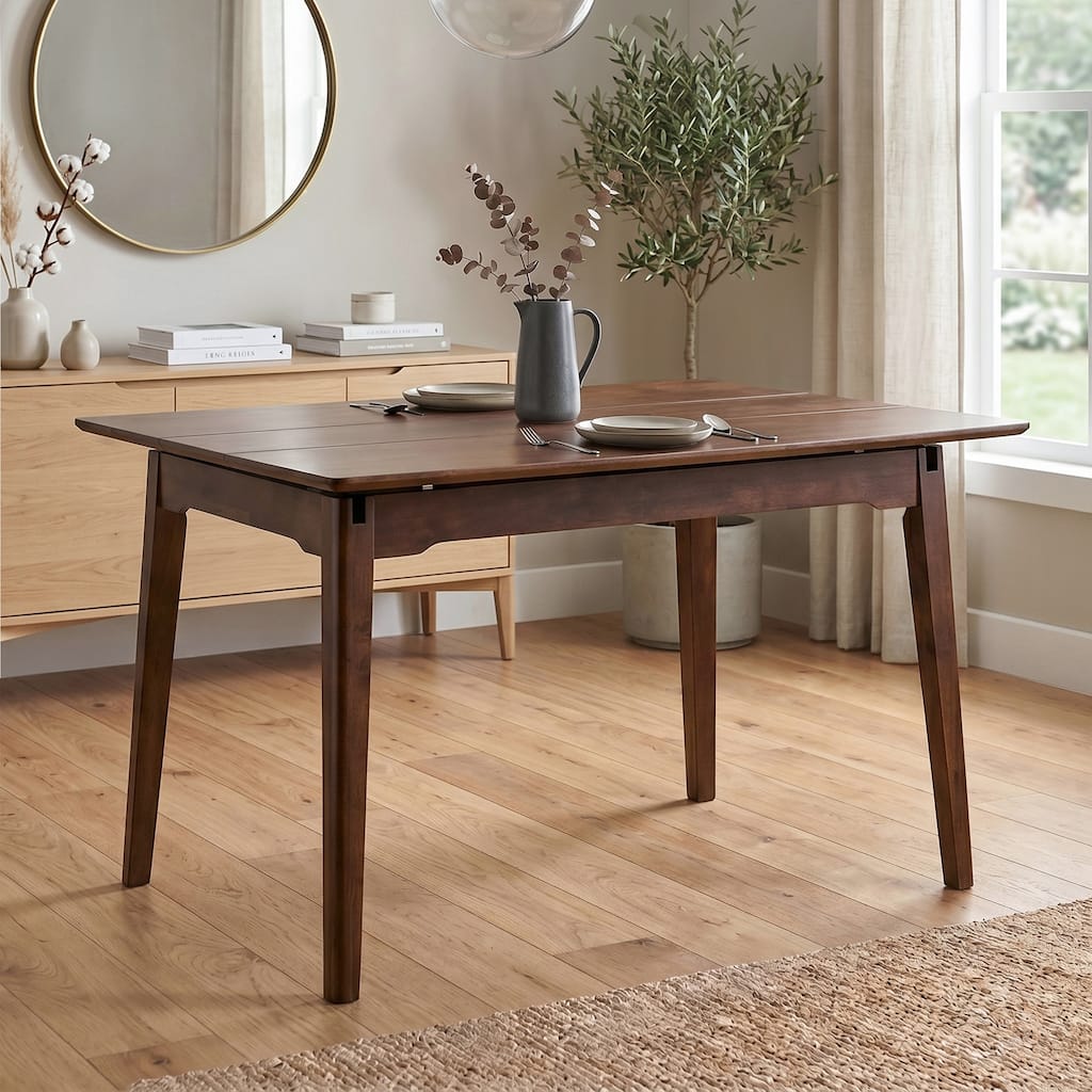 Furniture of America Abigail VIII Mid-Century Modern Rich Walnut Extendable Self-Storing 53-inch Counter Height Dining Table
