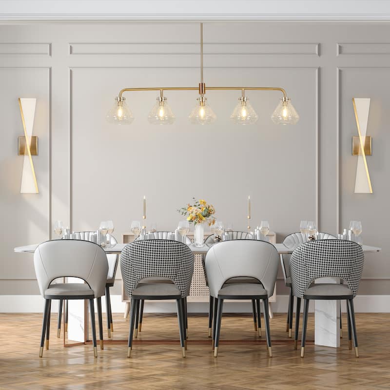 Modern Glam Gold Linear 43-inch Island Farmhouse Dining Chandelier with Art Glass for Bar Kitchen - 43.5"W x 6.3"D x 32"-72"H