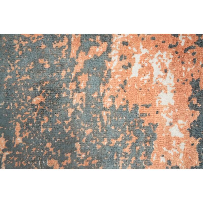 Hand Knotted Oriental Viscose Silk Carpet Modern Abstract Oranges & Rust Abstract Area Rug - 4' 0'' X 2' 0''