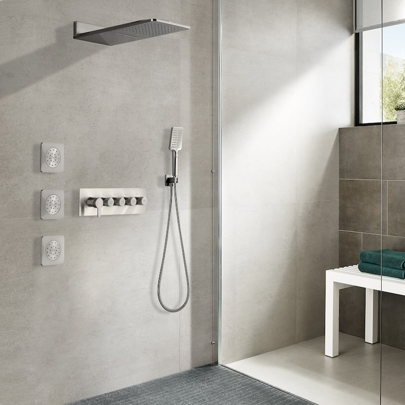 4-Mode Complete 24'' Rain and Waterfall Shower System with 3 Body Jets and Handheld Showerhead