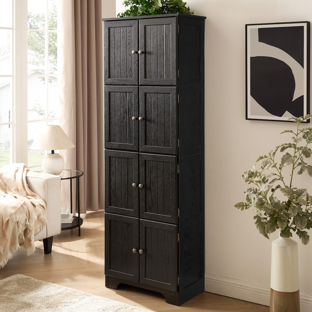 GDFStudio - 72.4" Tall Contemporary Storage Cabinet with 8 Doors and 4 Shelves for Living Room, Kitchen, Dining Room, Office