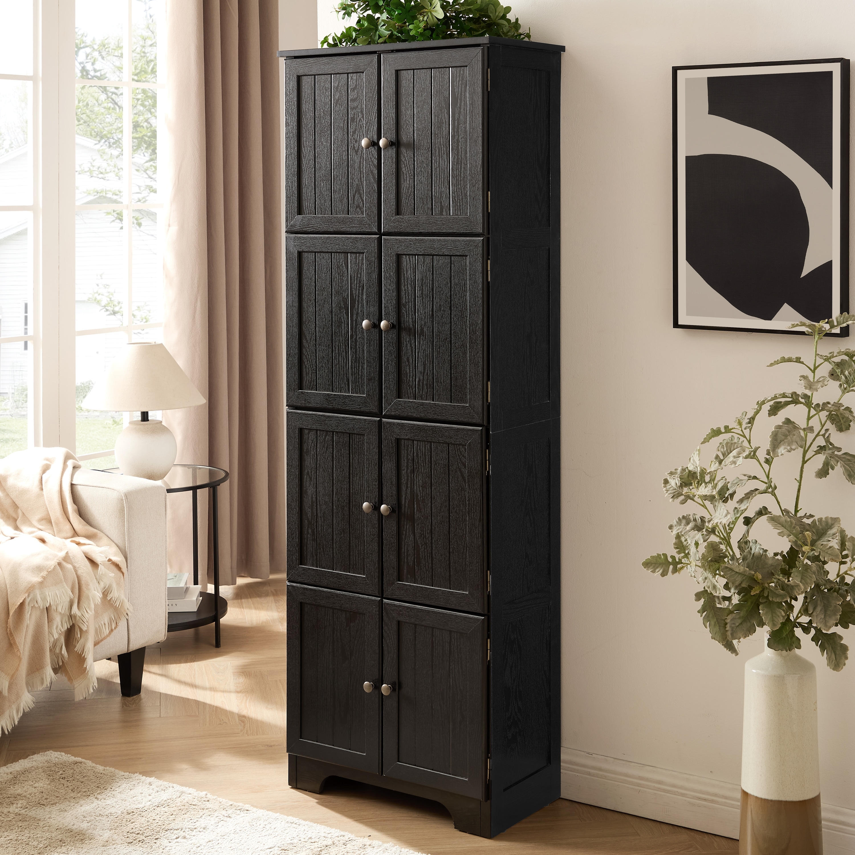 GDFStudio - 72.4" Tall Contemporary Storage Cabinet with 8 Doors and 4 Shelves for Living Room, Kitchen, Dining Room, Office