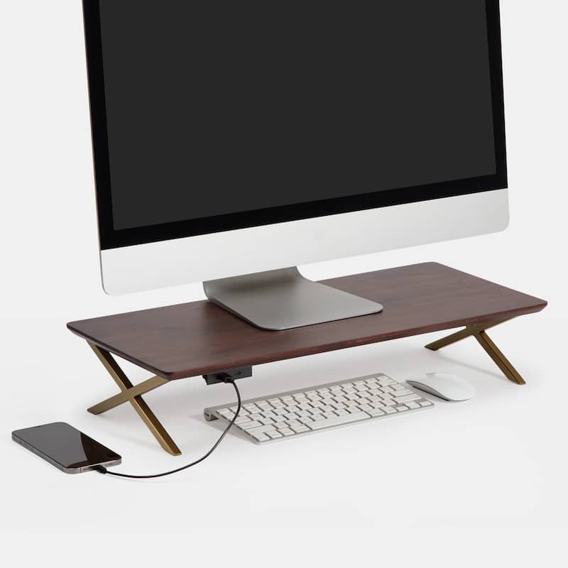 Jani Wood Monitor Stand Riser Desk - Ergonomic Design Stand, Desktop Organizer Table for Home, Office Workspace, Gaming Desk - Tan
