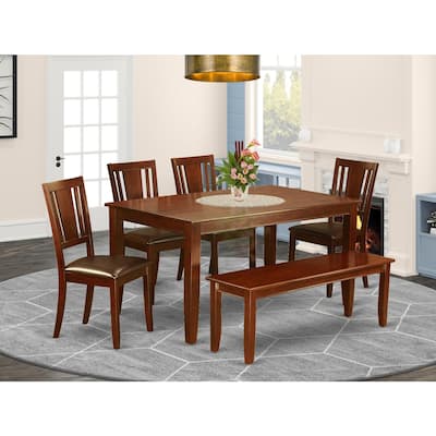 Asian Fusion Kitchen Table Set - Dining Table with 4 Chairs & Bench - Modern Dining Room Furniture