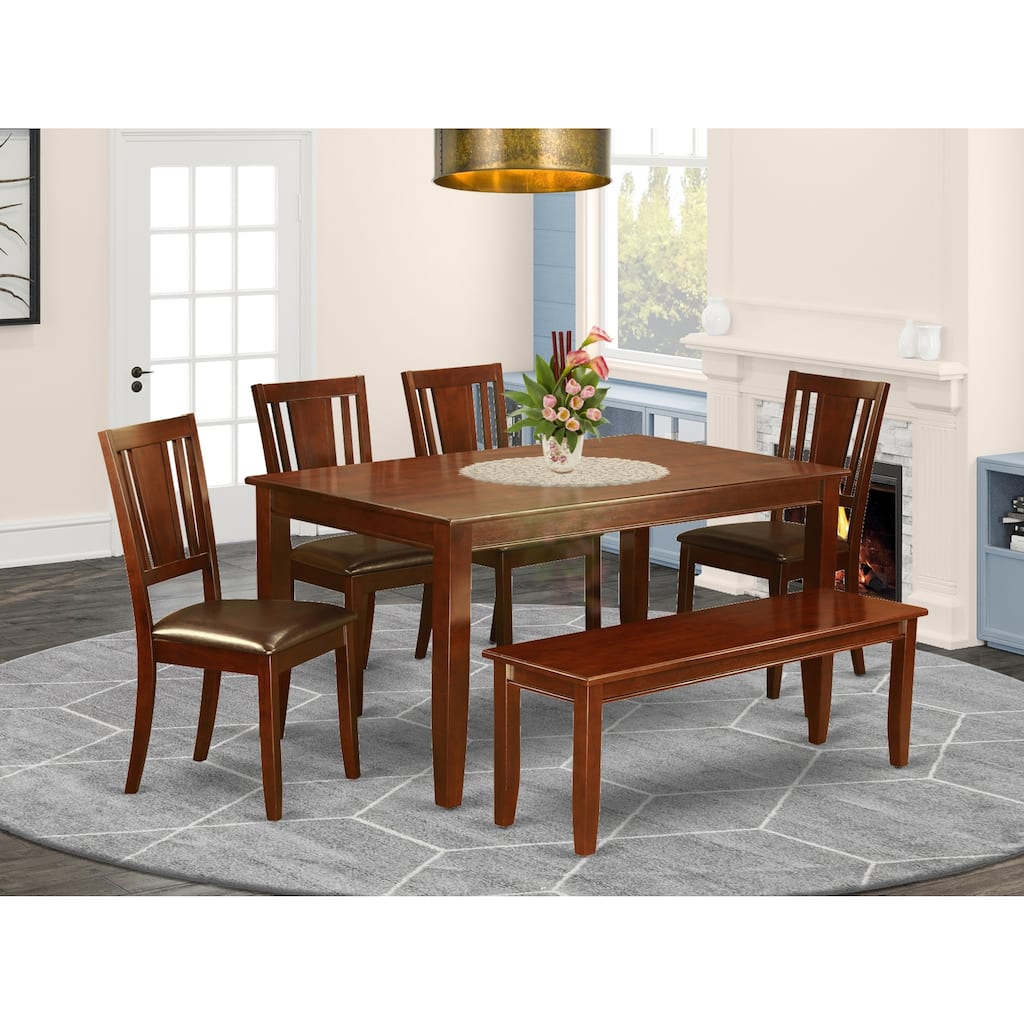 Asian Fusion Kitchen Table Set - Dining Table with 4 Chairs & Bench - Modern Dining Room Furniture