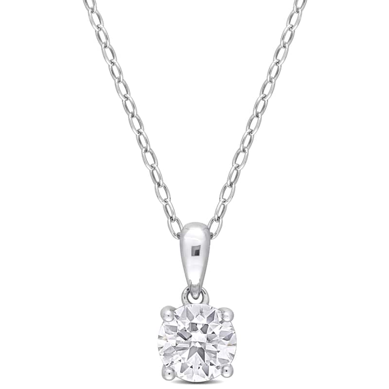 Miadora Birthstone Gemstone Heart Design Solitaire Necklace Sterling Silver - White Topaz | April