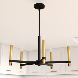 Damen 5 Light Black and Brass Contemporary Candle Chandelier - 25-in W x 18.5-in H x 25-in D
