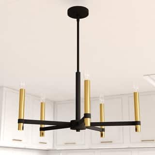 Damen 5 Light Black and Brass Contemporary Candle Chandelier - 25-in W x 18.5-in H x 25-in D