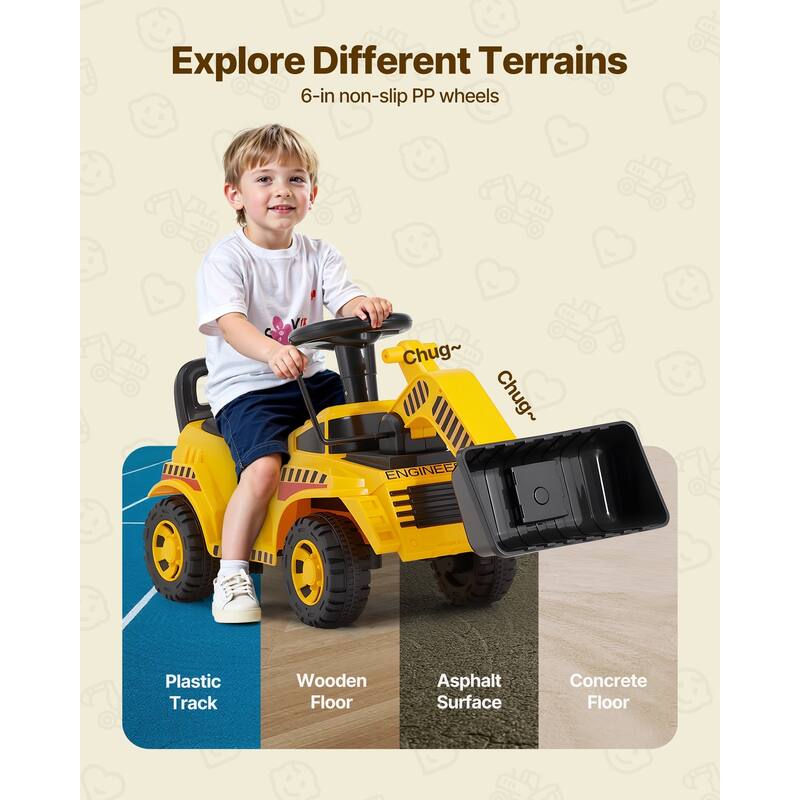 Ride-On Excavator Digger Car with Music and Storage, Toddler Toy - 42.1 x 11.4 x 21.3 in