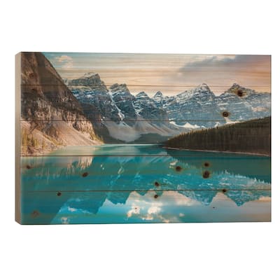 Moraine Lake Panoramic, Canada Print On Wood by Matteo Colombo - Multi-Color