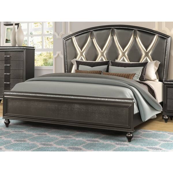 slide 2 of 3, Ginger Queen Size LED Bed made with Wood in Copper Gray