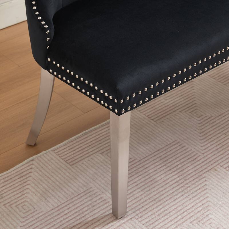 GDF Studio- Velvet Mid-Century Double Dining Loveseat Bench with Tufted Buttons & Stainless Steel Legs