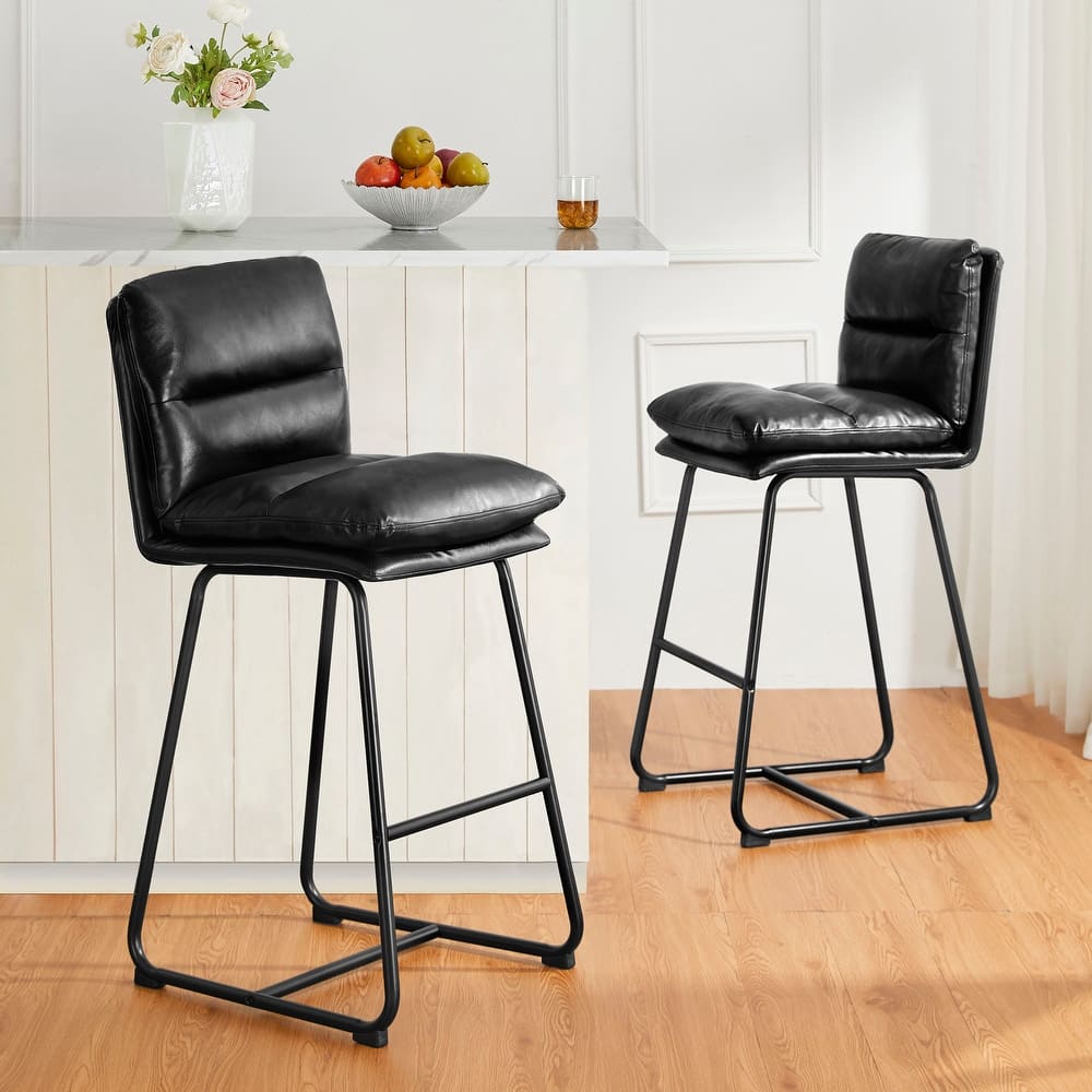 Glitzhome Set of 2 Modern Faux Leather Soft Springy Metal Legs Counter or Bar Stools
