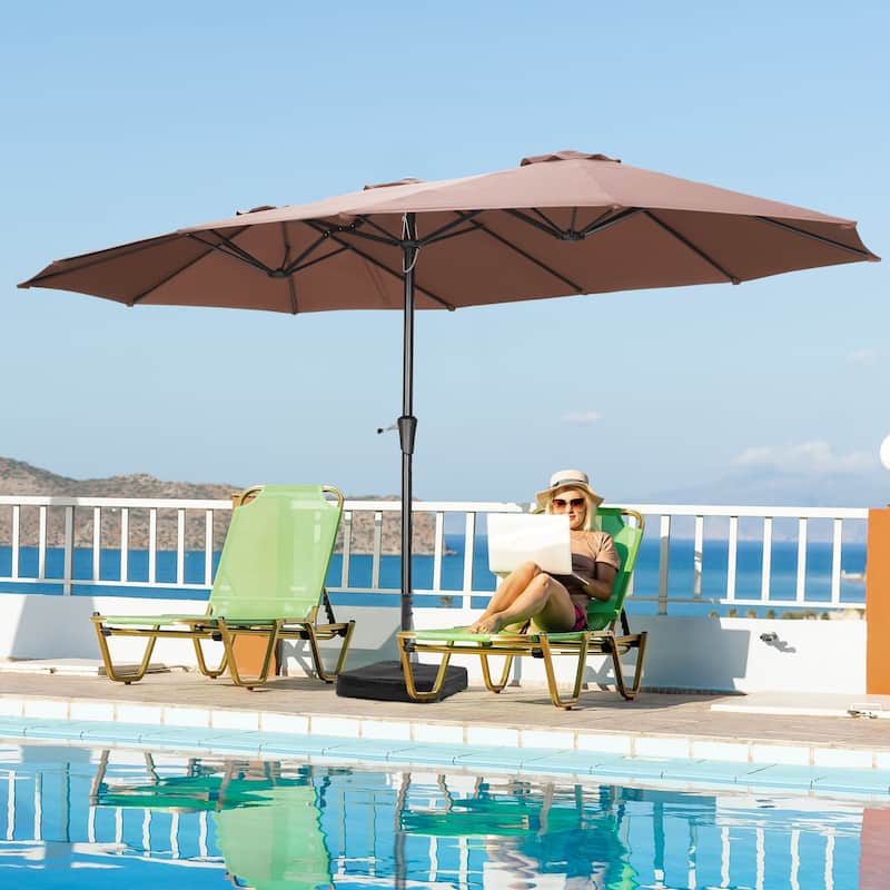 Autlaycil 15ft Patio Umbrella with Base,Large Outdoor Rectangle Double-Sided Umbrella - Tan