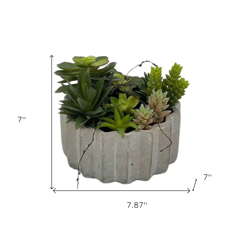 HomeRoots 8" Green Artificial Succulents in a Gray Planter - 7.00 in. x 7.87 in. x 7.00 in.