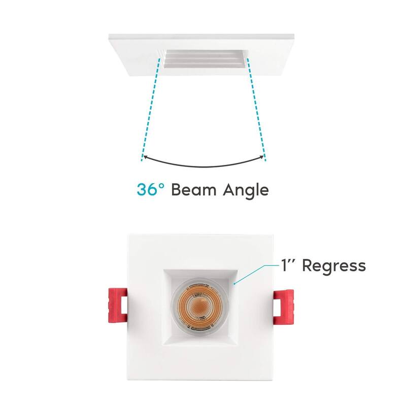 Luxrite 2 Inch Square LED Recessed Light with J-Box, 8W, 600 Lumens, Dimmable, Regressed, Energy Star, IC (6 Pack)