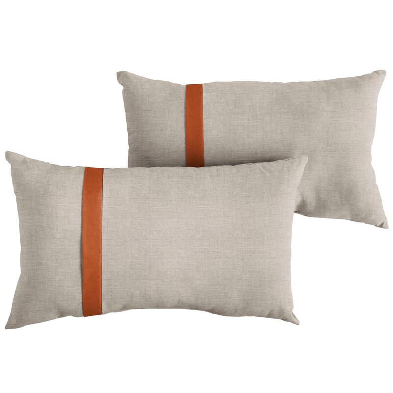 Sorra Home Sunbrella Outdoor Single Large Flange Pillow Set of 2 - Sunbrella - Cast Silver/Canvas Rust - 14 in H x 24 in W x 6 in D