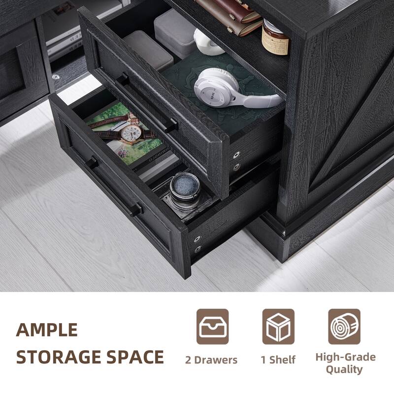 Farmhouse Nightstand Set of 2 with Charging Station, End Table