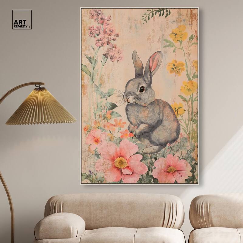 Floral Bunny Canvas by Art Remedy