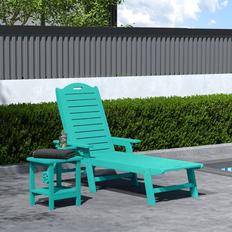 Brighton Outdoor 2-Piece Poly Reclining Chaise Set with Wheels & Cup Holder