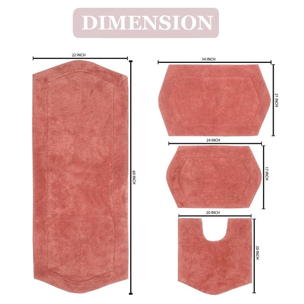 dimension image slide 3 of 19, Waterford Collection 100% Cotton Non-Slip Bathroom Rug Set, Machine Washable Bath Rug, 4 Piece Bath Mat Set with Contour