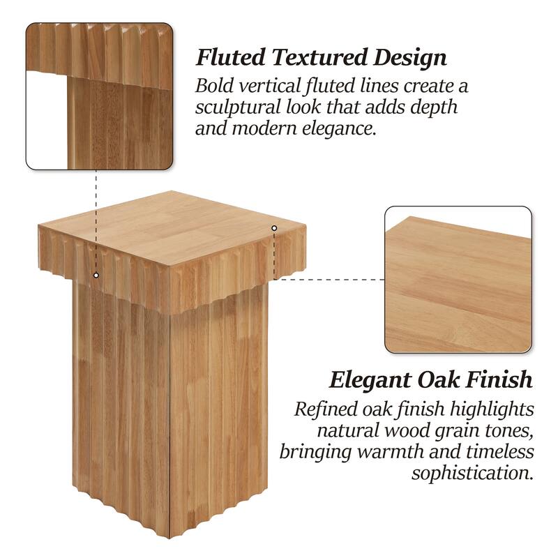 COZAYH Modern Square Fluted Solid Wood Coffee Table,Sculptural Accent Side Table with Textured Design
