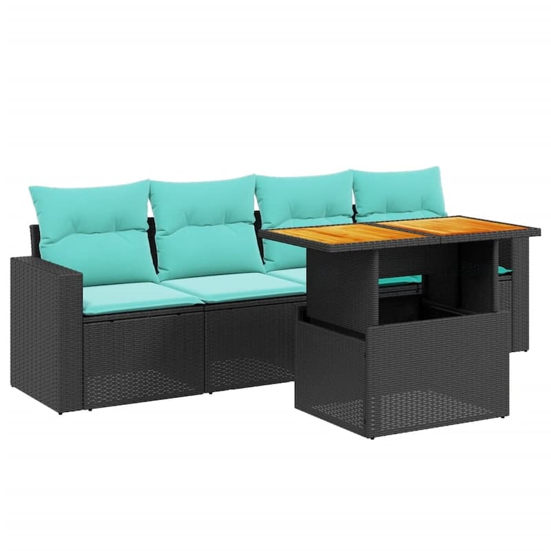 vidaXL Patio Sofa Set with Cushions Outdoor Furniture 5 Piece Poly Rattan