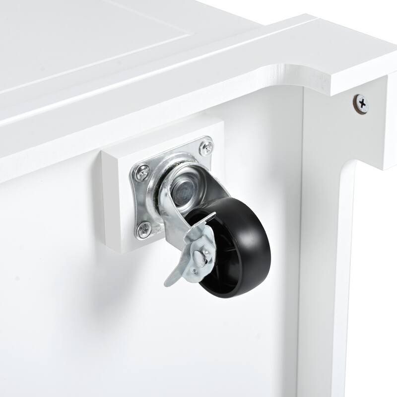 48.50'' Fluted Kitchen Island with Power Outlet, Rolling Wheels, 3 Drawer, 3 Open Side Racks and 10 Gallon Garbage Bin